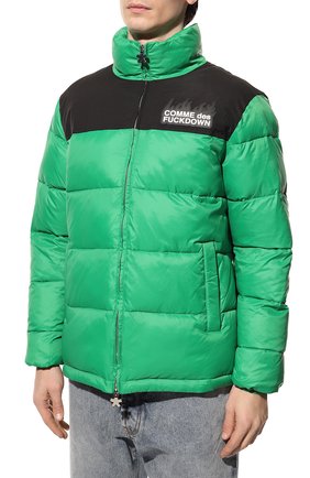 Мужская утепленная куртка COMME DES FUCKDOWN зеленого цвета, арт. CDFU1740 | Фото 3 (Кросс-КТ: Куртка; Рукава: Длинные; Материал внешний: Синтетический материал; Мужское Кросс-КТ: утепленные куртки; Материал подклада: Синтетический материал; Длина (верхняя одежда): Короткие; Стили: Кэжуэл)