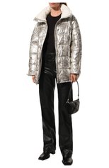 Женская утепленная куртка PINKO серебряного цвета, арт. 1G17Z5-A03G | Фото 2 (Кросс-КТ: Куртка, Утепленный; Рукава: Длинные; Материал внешний: Синтетический материал; Стили: Спорт-шик; Материал подклада: Синтетический материал; Длина (верхняя одежда): Короткие)