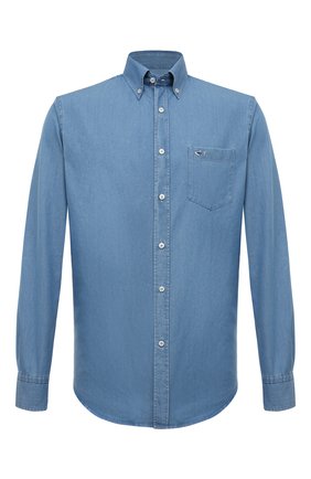Мужская джинсовая рубашка PAUL&SHARK голубого цвета, арт. C0P3002 | Фото 1 (Рукава: Длинные; Длина (для топов): Стандартные; Материал внешний: Хлопок; Случай: Повседневный; Принт: Однотонные; Рубашки М: Regular Fit; Манжеты: На пуговицах; Воротник: Button down; Стили: Кэжуэл)