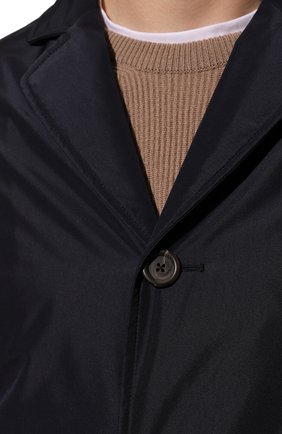 Мужская пуховая куртка CANALI темно-синего цвета, арт. 010408C/SG01774 | Фото 5 (Мужское Кросс-КТ: Плащ-верхняя одежда; Рукава: Длинные; Длина (верхняя одежда): До середины бедра; Материал внешний: Синтетический материал; Стили: Классический, Кэжуэл; Материал подклада: Синтетический материал; Материал утеплителя: Пух и перо)