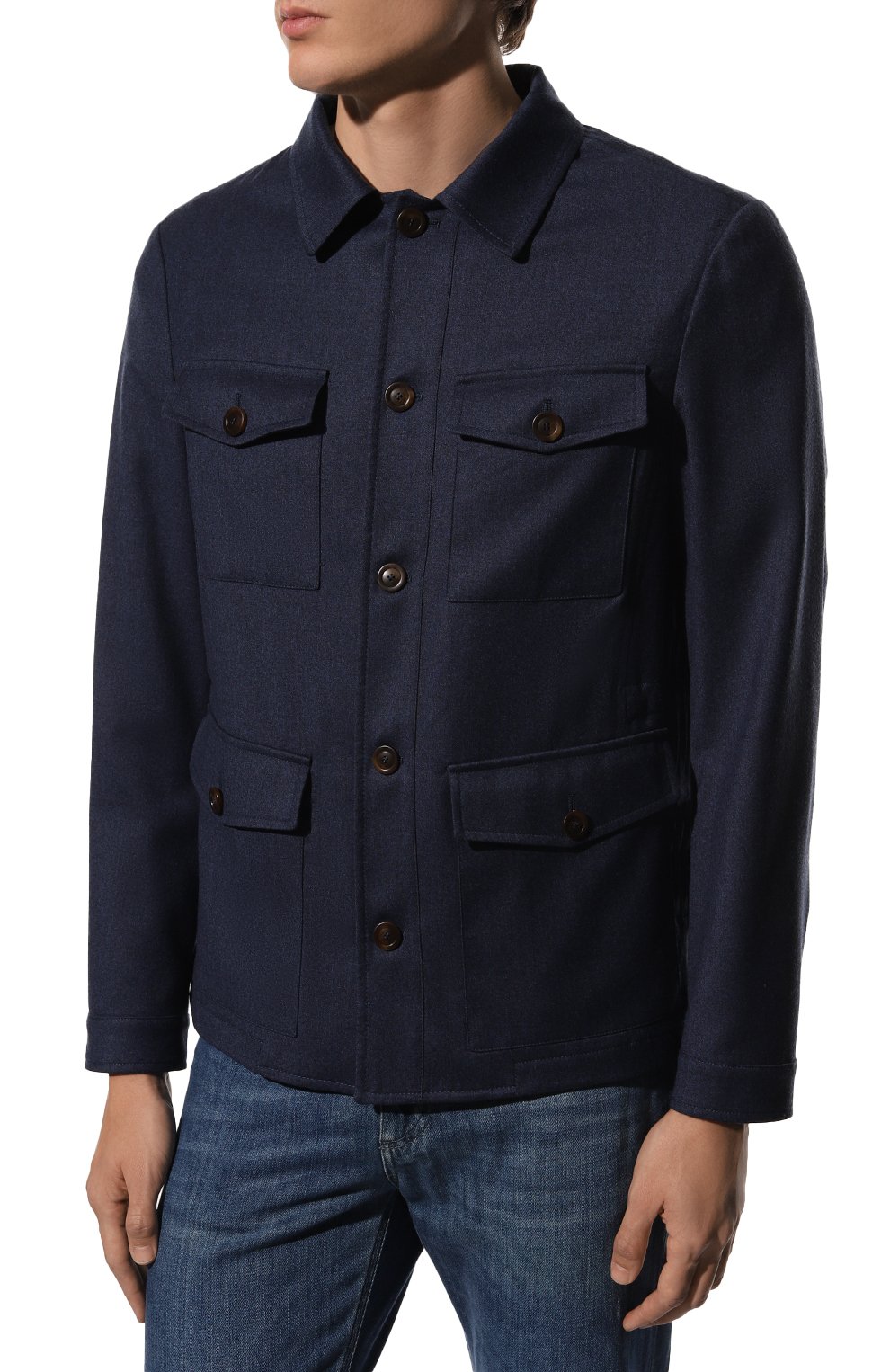 Мужская шерстяная куртка CANALI темно-синего цвета, арт. 030347/SR01809 | Фото 3 (Кросс-КТ: Куртка; Мужское Кросс-КТ: шерсть и кашемир, утепленные куртки; Материал внешний: Шерсть; Рукава: Длинные; Длина (верхняя одежда): Короткие; Стили: Кэжуэл)