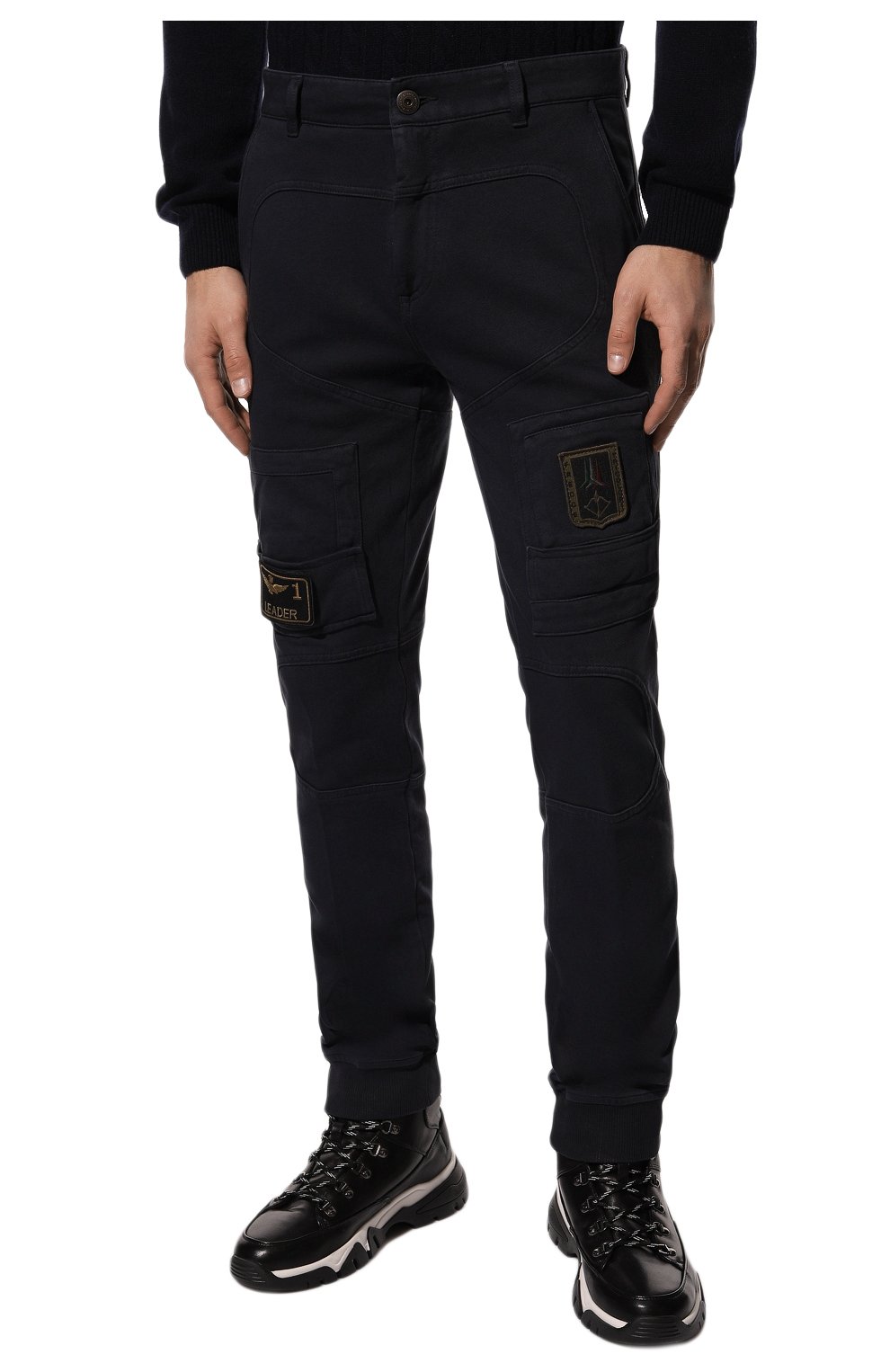 Мужские хлопковые джоггеры AERONAUTICA MILITARE темно-синего цвета, арт. 222PF743J505 | Фото 3 (Длина (брюки, джинсы): Стандартные; Материал внешний: Хлопок; Стили: Спорт-шик; Силуэт М (брюки): Джоггеры)
