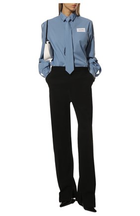 Женская рубашка из хлопка и вискозы ROKH синего цвета, арт. R0CA249 CT | Фото 2 (Рукава: Длинные; Принт: Без принта; Женское Кросс-КТ: Рубашка-одежда; Длина (для топов): Удлиненные; Материал внешний: Хлопок; Стили: Кэжуэл)