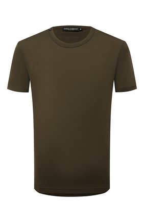 Мужская хлопковая футболка DOLCE & GABBANA хаки цвета, арт. G8PL1T/G7H9U | Фото 1 (Принт: Без принта; Рукава: Короткие; Длина (для топов): Стандартные; Стили: Милитари; Материал внешний: Хлопок)
