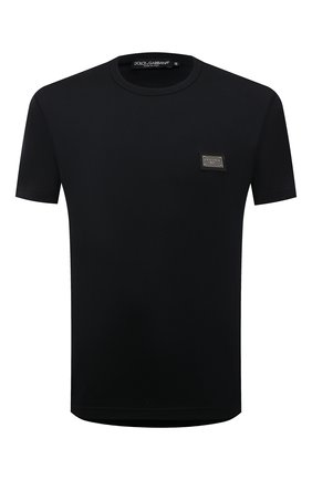 Мужская хлопковая футболка DOLCE & GABBANA темно-синего цвета, арт. G8PT1T/G7F2I | Фото 1 (Материал внешний: Хлопок; Принт: Без принта; Длина (для топов): Стандартные; Стили: Кэжуэл; Рукава: Короткие)