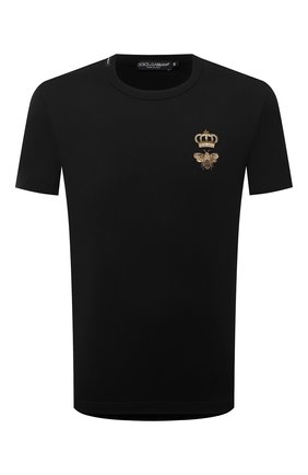 Мужская хлопковая футболка DOLCE & GABBANA черного цвета, арт. G8PV1Z/G7WUQ | Фото 1 (Принт: Без принта; Материал внешний: Хлопок; Длина (для топов): Стандартные; Стили: Кэжуэл; Рукава: Короткие)