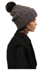 Женская шерстяная шапка BLACK SABLE серого цвета, арт. BS-005CW | Фото 2 (Материал: Текстиль, Шерсть)