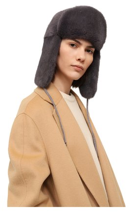 Женская шапка-ушанка из меха норки KUSSENKOVV серого цвета, арт. 090100008093 | Фото 2 (Материал: Натуральный мех)