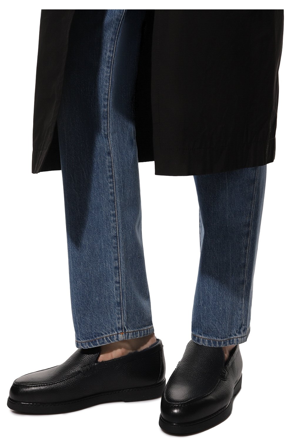 Мужские кожаные лоферы DOUCAL'S темно-синего цвета, арт. DU2653ED0-UM019NB00 | Фото 3 (Материал внешний: Кожа; Материал утеплителя: Натуральный мех; Стили: Кэжуэл)