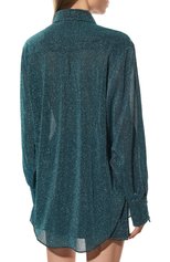 Женская рубашка OSEREE голубого цвета, арт. LSF202/LUREX/0CEAN BLUE | Фото 4 (Женское Кросс-КТ: Блуза-пляжная одежда, Рубашка-одежда; Рукава: Длинные; Принт: Без принта; Материал внешний: Синтетический материал, Металлизированное волокно; Длина (для топов): Удлиненные; Стили: Романтичный)