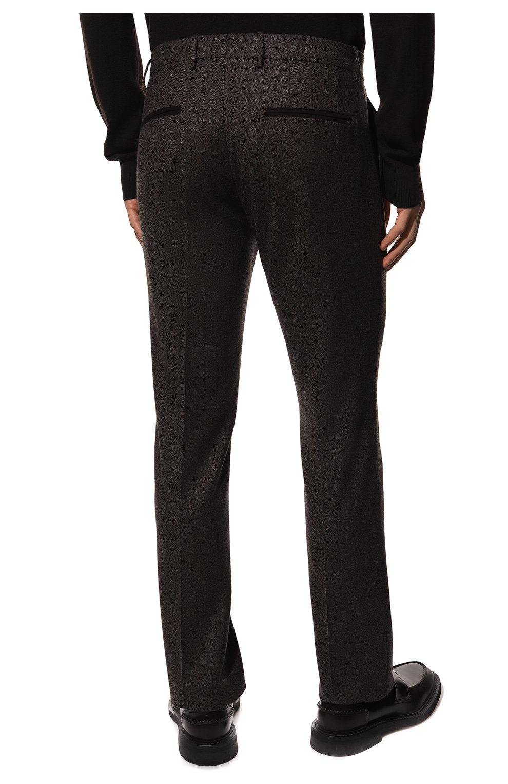 Мужские шерстяные брюки BERWICH темно-коричневого цвета, арт. VULCAN0Z/AN1030 | Фото 4 (Материал внешний: Шерсть; Длина (брюки, джинсы): Стандартные; Случай: Повседневный; Материал подклада: Купро; Стили: Кэжуэл)