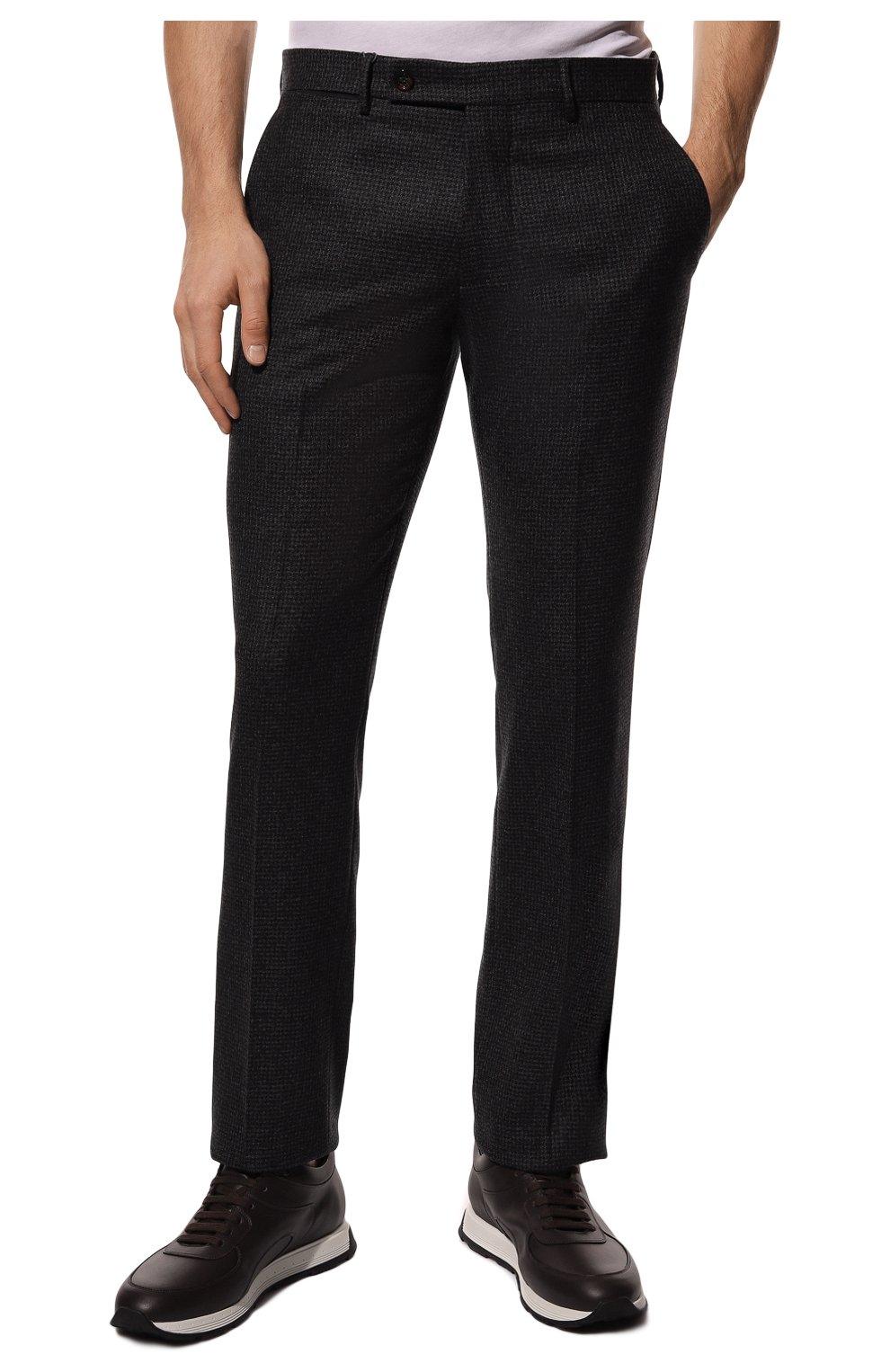 Мужские шерстяные брюки BERWICH темно-серого цвета, арт. VULCAN0Z/AN4326 | Фото 3 (Материал внешний: Шерсть; Длина (брюки, джинсы): Стандартные; Случай: Повседневный; Материал подклада: Купро; Стили: Кэжуэл)