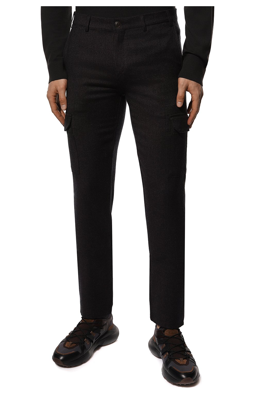 Мужские шерстяные брюки-карго CANALI темно-серого цвета, арт. V1660/AR03472 | Фото 3 (Силуэт М (брюки): Карго; Материал внешний: Шерсть; Длина (брюки, джинсы): Стандартные; Случай: Повседневный; Стили: Кэжуэл)