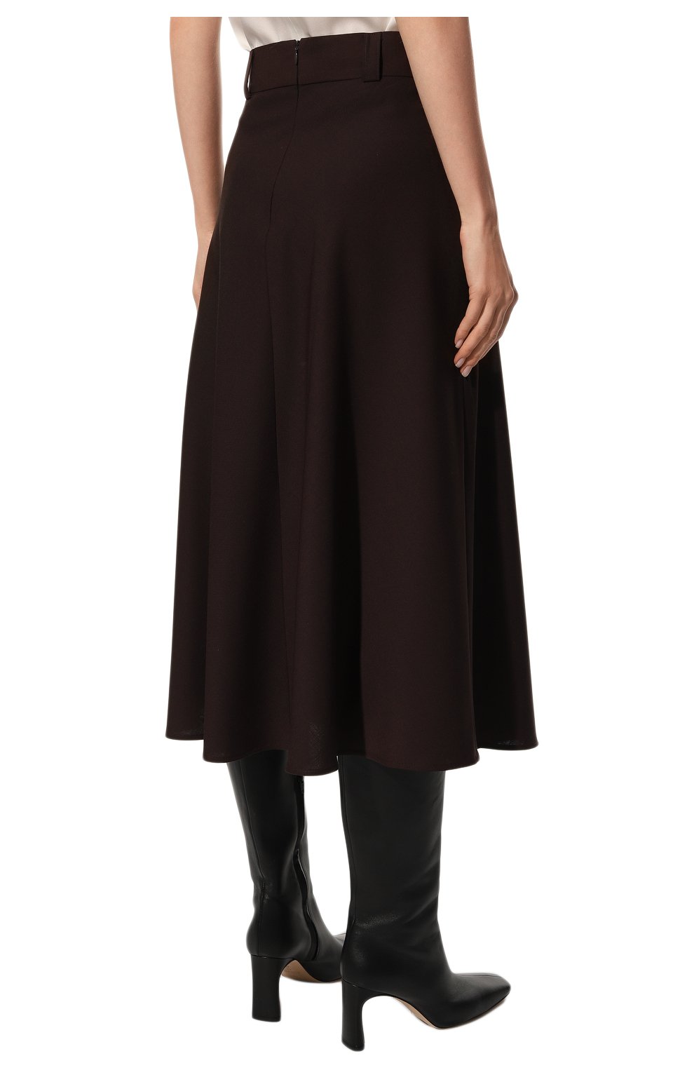 Женская шерстяная юбка NOBLE&BRULEE коричневого цвета, арт. NB12/22180504 | Фото 4 (Материал внешний: Шерсть; Женское Кросс-КТ: Юбка-одежда; Длина Ж (юбки, платья, шорты): Миди; Стили: Кэжуэл)