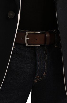 Мужской кожаный ремень BOSS темно-коричневого цвета, арт. 50471321 | Фото 2 (Случай: Повседневный; Материал: Натуральная кожа)
