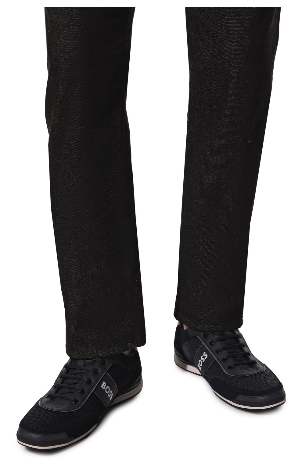 Мужские комбинированные кроссовки BOSS темно-синего цвета, арт. 50485629 | Фото 3 (Материал внешний: Текстиль; Стили: Классический; Материал утеплителя: Без утеплителя; Подошва: Плоская)