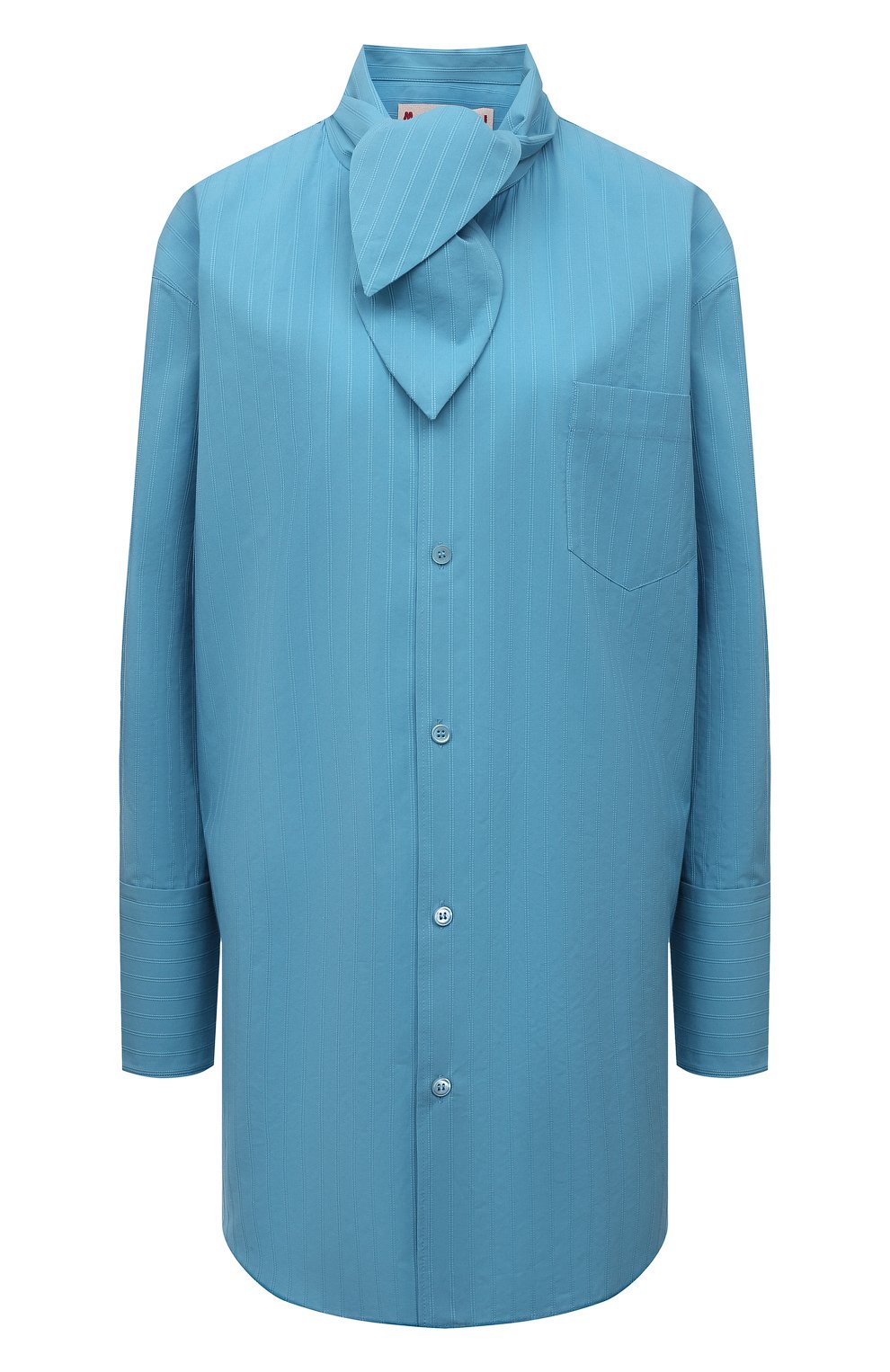 Женская хлопковая рубашка MARNI голубого цвета, арт. CAMA0485A0/UTC169 | Фото 1 (Рукава: Длинные; Принт: Без принта; Женское Кросс-КТ: Рубашка-одежда; Длина (для топов): Удлиненные; Материал внешний: Хлопок; Стили: Романтичный)