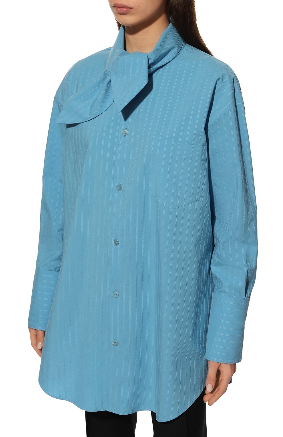 Женская хлопковая рубашка MARNI голубого цвета, арт. CAMA0485A0/UTC169 | Фото 3 (Рукава: Длинные; Принт: Без принта; Женское Кросс-КТ: Рубашка-одежда; Длина (для топов): Удлиненные; Материал внешний: Хлопок; Стили: Романтичный)