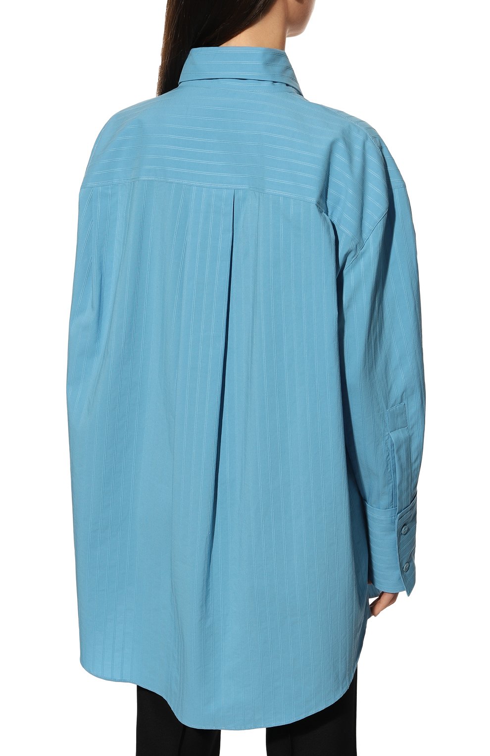 Женская хлопковая рубашка MARNI голубого цвета, арт. CAMA0485A0/UTC169 | Фото 4 (Рукава: Длинные; Принт: Без принта; Женское Кросс-КТ: Рубашка-одежда; Длина (для топов): Удлиненные; Материал внешний: Хлопок; Стили: Романтичный)
