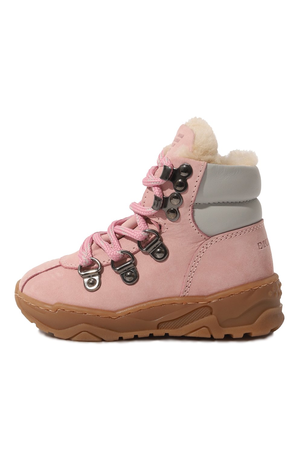Детские кожаные ботинки EMPORIO ARMANI розового цвета, арт. XMZ002/X0R05/0UTLET AW22-23 | Фото 2 (Материал утеплителя: Натуральный мех)