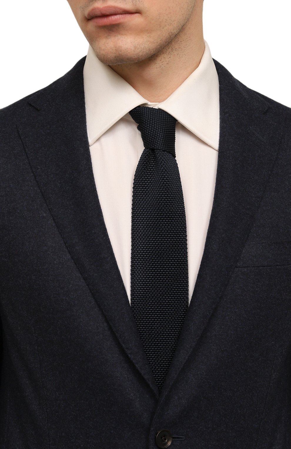 Мужской шелковый галстук BOSS темно-синего цвета, арт. 50485983 | Фото 2 (Материал: Текстиль, Шелк; Принт: Без принта)