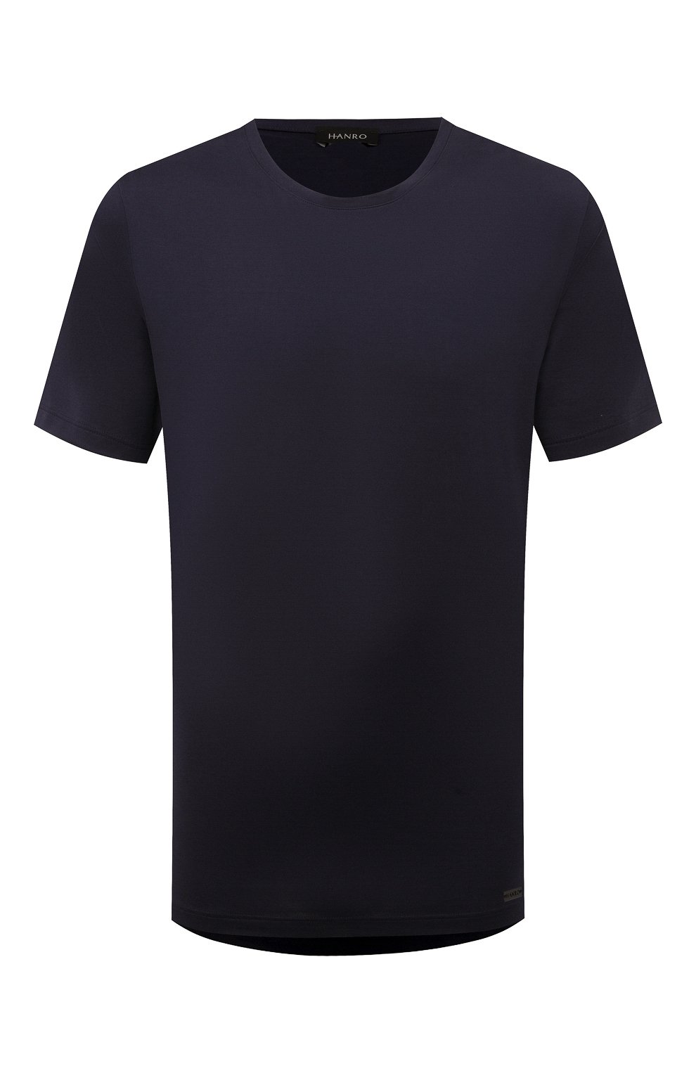 Мужская хлопковая футболка HANRO темно-синего цвета, арт. 075430. | Фото 1 (Кросс-КТ: домашняя одежда; Рукава: Короткие; Длина (для топов): Удлиненные; Материал внешний: Хлопок)