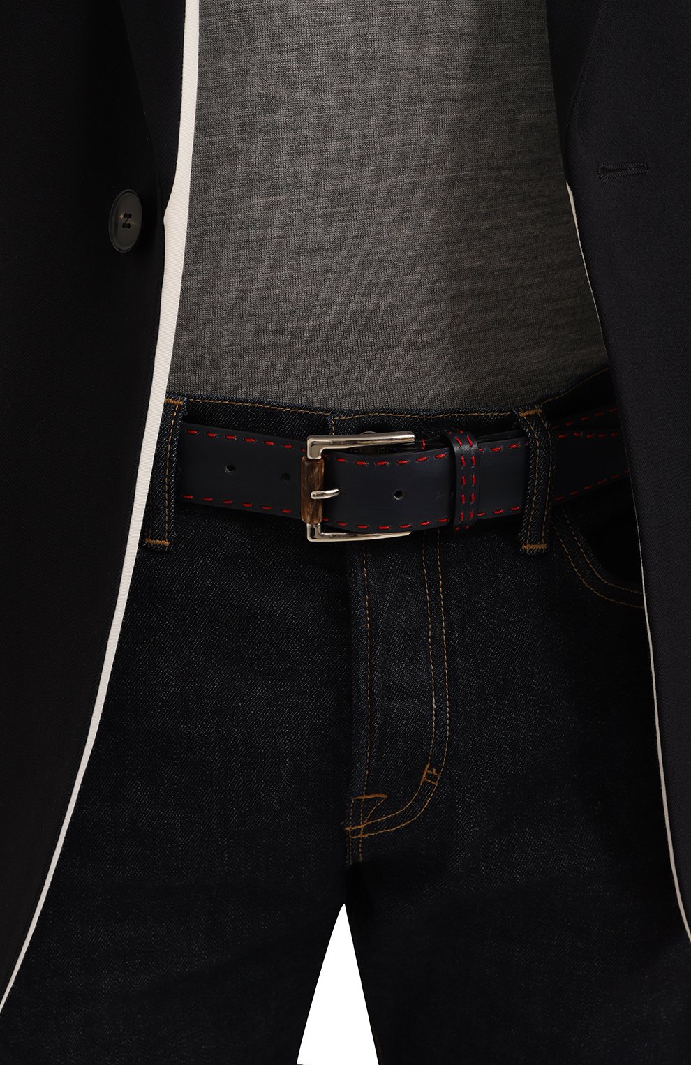 Мужской кожаный ремень KITON темно-синего цвета, арт. USC221PN00100 | Фото 2 (Случай: Повседневный; Материал: Натуральная кожа)