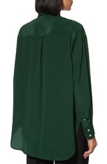 Женская шелковая рубашка NOBLE&BRULEE зеленого цвета, арт. NB10/11102101 | Фото 4 (Принт: Без принта; Материал внешний: Шелк; Рукава: Длинные; Длина (для топов): Удлиненные; Стили: Кэжуэл)