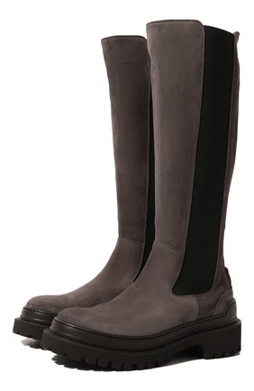 Женские кожаные сапоги CAMERLENGO темно-серого цвета, арт. Z162030PEAN684 | Фото 1 (Материал внутренний: Натуральная кожа; Каблук высота: Низкий; Материал внешний: Кожа; Высота голенища: Средние; Подошва: Платформа)