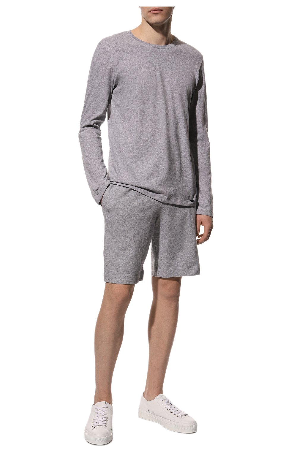 Мужские хлопковые шорты HANRO серого цвета, арт. 075070. | Фото 2 (Кросс-КТ: домашняя одежда; Материал внешний: Хлопок)