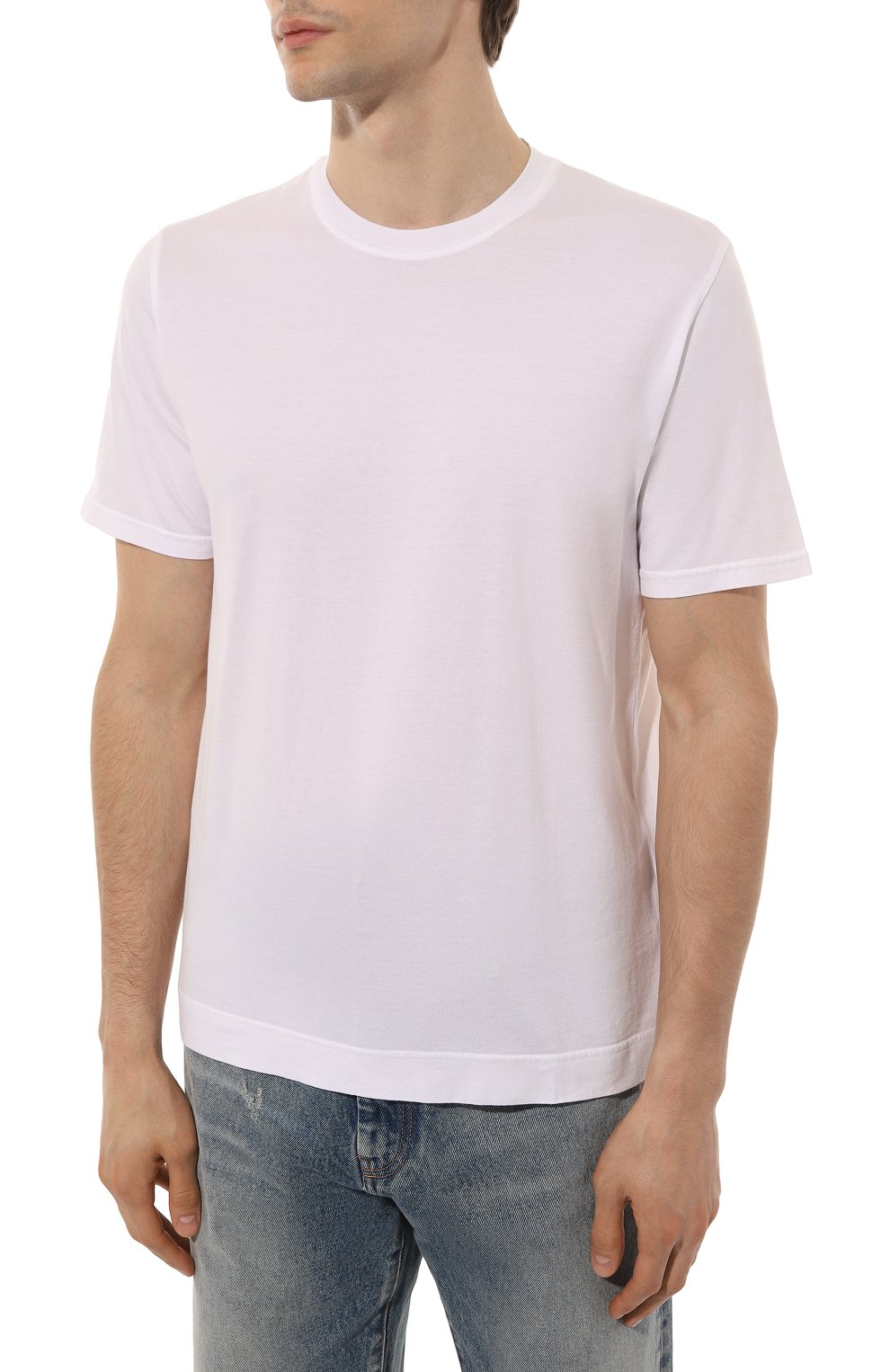 Мужская хлопковая футболка FEDELI белого цвета, арт. 6UEF0103 | Фото 3 (Принт: Без принта; Рукава: Короткие; Длина (для топов): Стандартные; Материал внешний: Хлопок; Стили: Кэжуэл)
