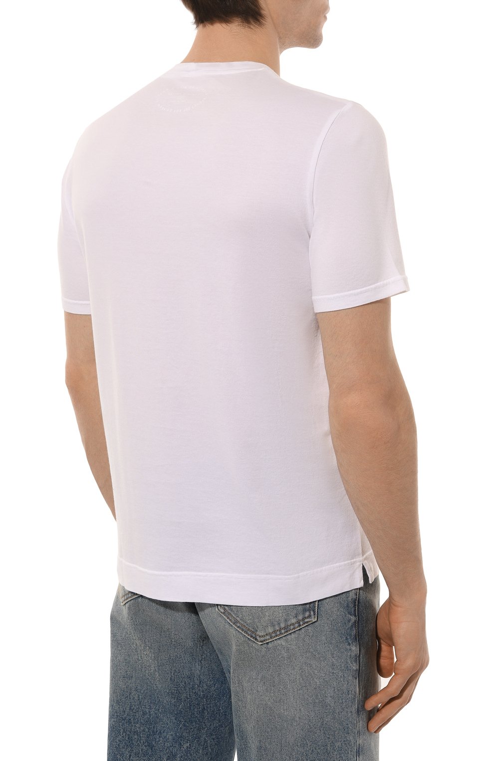 Мужская хлопковая футболка FEDELI белого цвета, арт. 6UEF0103 | Фото 4 (Принт: Без принта; Рукава: Короткие; Длина (для топов): Стандартные; Материал внешний: Хлопок; Стили: Кэжуэл)