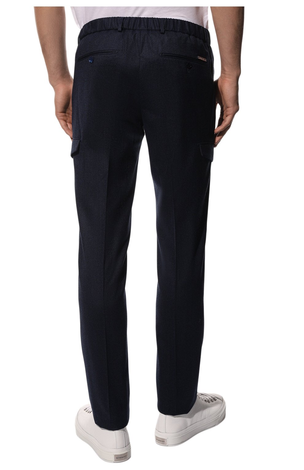 Мужские шерстяные брюки-карго STEFANO RICCI темно-синего цвета, арт. M1T2400301/W0013M | Фото 4 (Силуэт М (брюки): Карго; Материал внешний: Шерсть; Длина (брюки, джинсы): Стандартные; Случай: Повседневный; Стили: Кэжуэл)