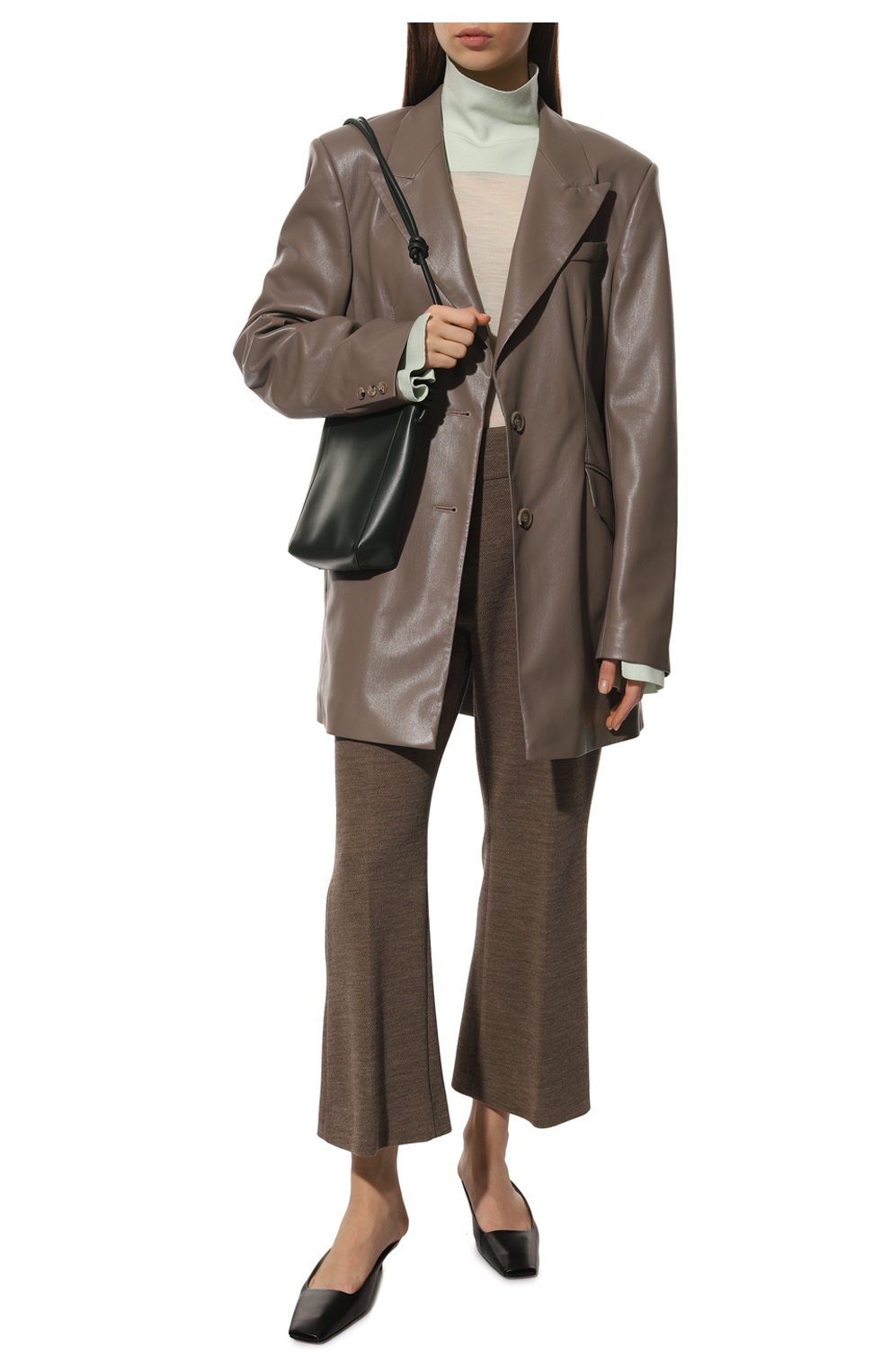 Женские шерстяные брюки JIL SANDER коричневого цвета, арт. J02KA0020-J40047 | Фото 2 (Материал внешний: Шерсть; Длина (брюки, джинсы): Стандартные; Женское Кросс-КТ: Брюки-одежда; Кросс-КТ: Трикотаж; Силуэт Ж (брюки и джинсы): Расклешенные; Стили: Минимализм)
