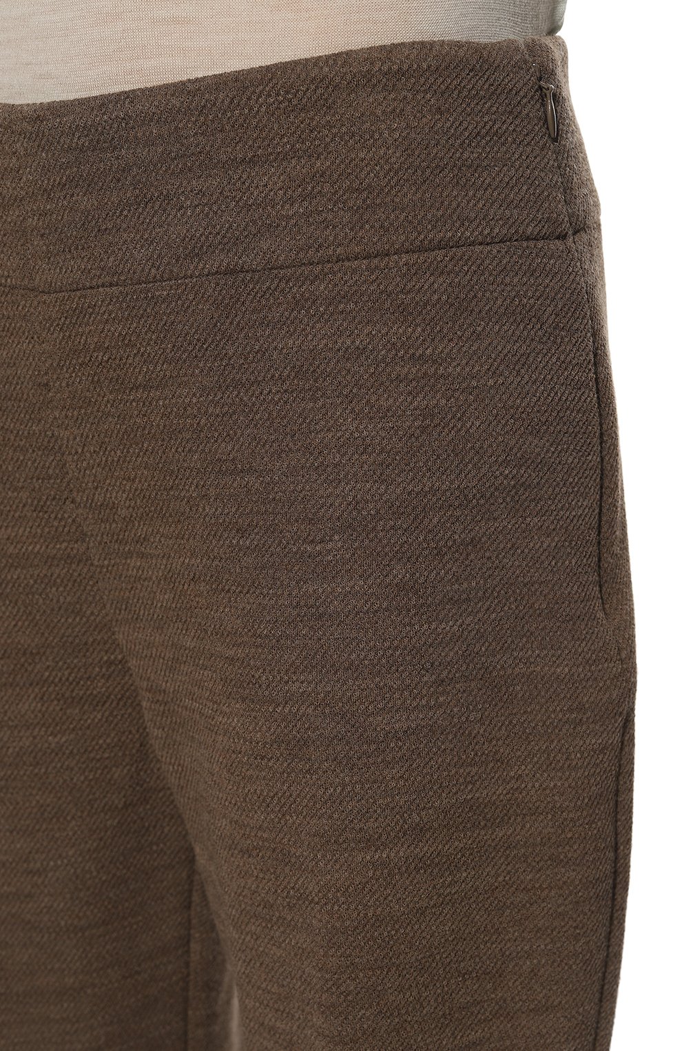 Женские шерстяные брюки JIL SANDER коричневого цвета, арт. J02KA0020-J40047 | Фото 5 (Материал внешний: Шерсть; Длина (брюки, джинсы): Стандартные; Женское Кросс-КТ: Брюки-одежда; Кросс-КТ: Трикотаж; Силуэт Ж (брюки и джинсы): Расклешенные; Стили: Минимализм)