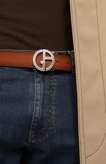 Мужской кожаный ремень GIORGIO ARMANI коричневого цвета, арт. Y2S471/YR26E | Фото 2 (Случай: Повседневный; Материал: Натуральная кожа)