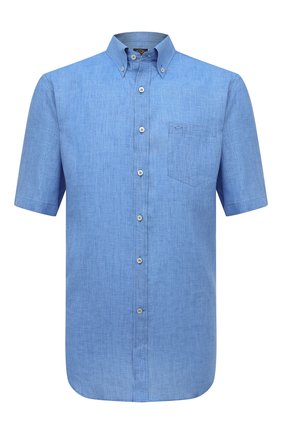 Мужская льняная рубашка PAUL&SHARK синего цвета, арт. 23413263 | Фото 1 (Случай: Повседневный; Рубашки М: Regular Fit; Материал внешний: Лен; Длина (для топов): Стандартные; Стили: Кэжуэл; Принт: Однотонные; Рукава: Короткие)