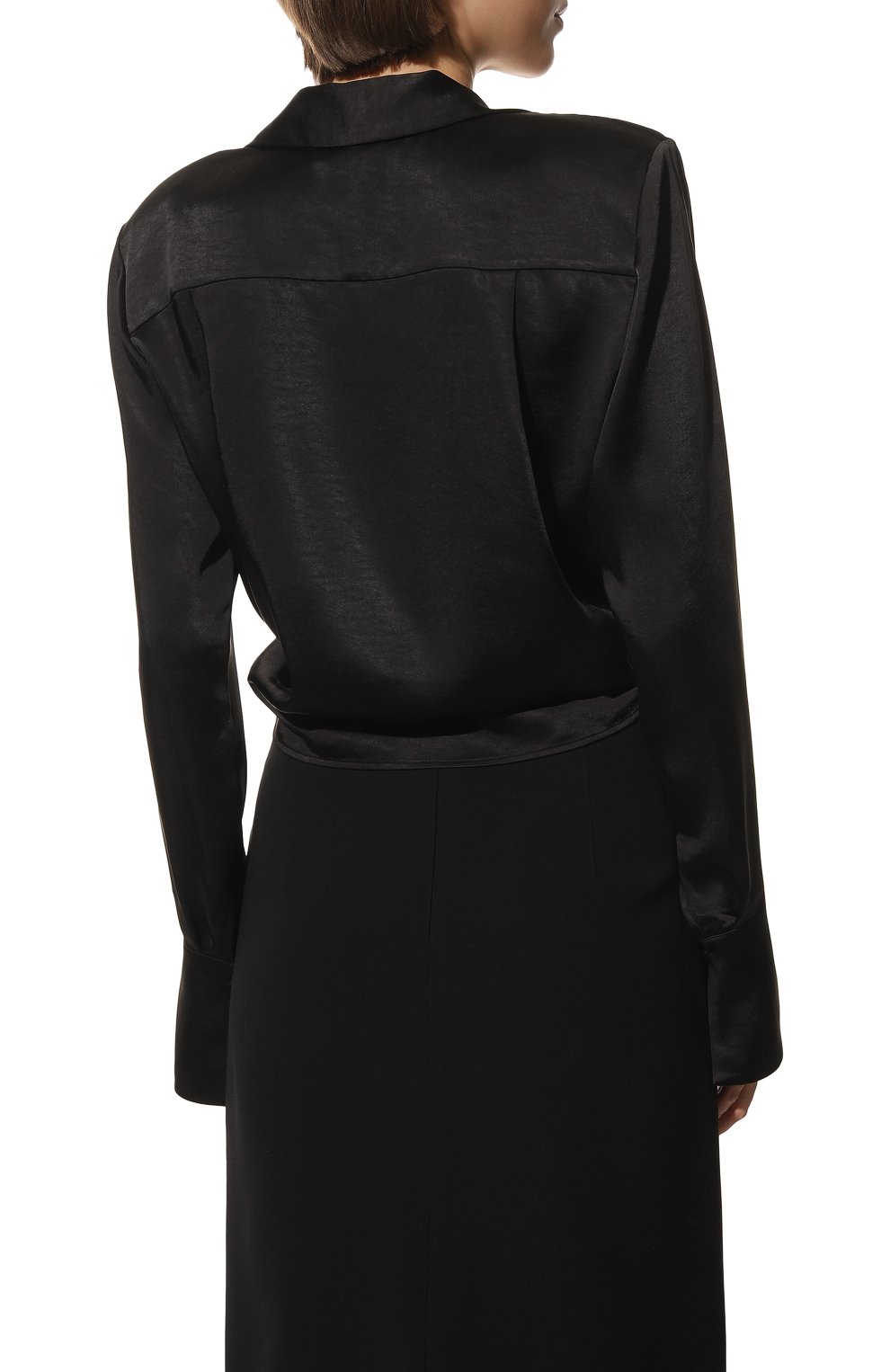 Женская блузка HUGO черного цвета, арт. 50484173 | Фото 4 (Рукава: Длинные; Принт: Без принта; Материал внешний: Синтетический материал; Длина (для топов): Стандартные; Стили: Романтичный; Женское Кросс-КТ: Блуза-одежда)