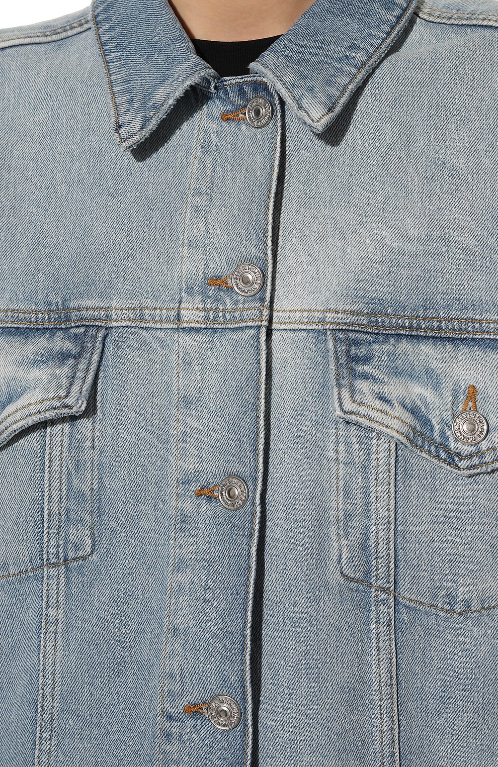 Женская джинсовая куртка 7 FOR ALL MANKIND голубого цвета, арт. JSETC100AW | Фото 5 (Кросс-КТ: Куртка, Деним; Рукава: Длинные; Стили: Гранж; Материал внешний: Хлопок, Деним; Длина (верхняя одежда): Короткие)