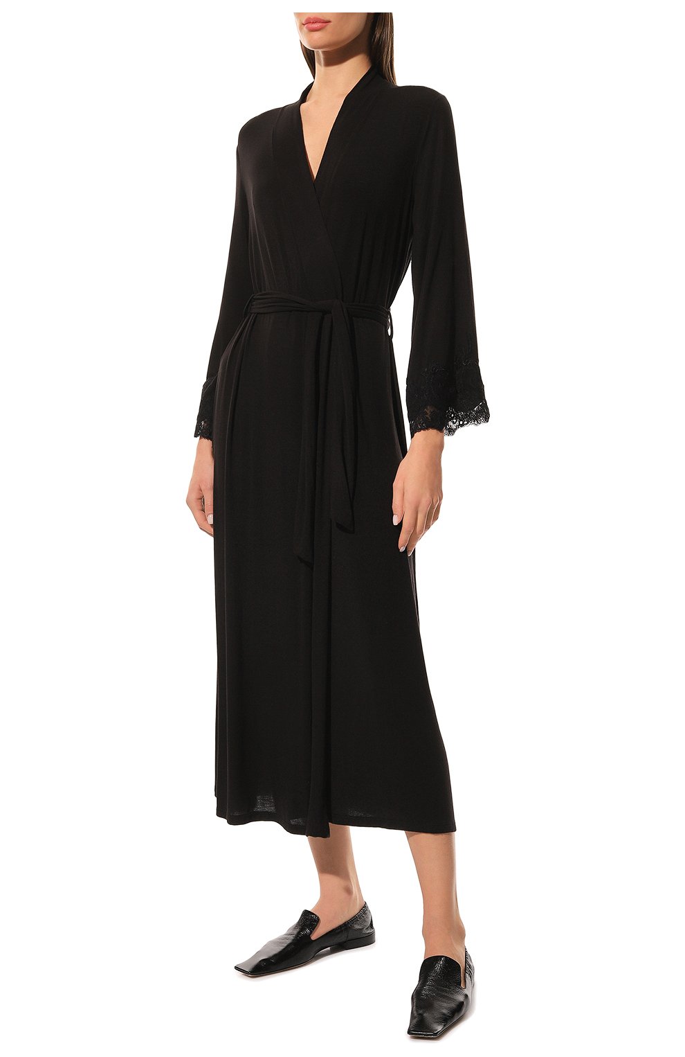 Женский халат RITRATTI MILANO черного цвета, арт. 74005 | Фото 2 (Материал внешний: Синтетический материал)