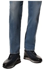 Мужские кожаные кроссовки SANTONI темно-синего цвета, арт. MSAM21414GGNPBDNG62 | Фото 3 (Материал утеплителя: Натуральный мех; Стили: Классический; Подошва: Массивная)