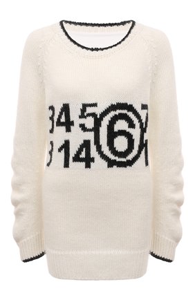 Женский хлопковый свитер MM6 молочного цвета, арт. S52GP0144/S18190 | Фото 1 (Женское Кросс-КТ: Свитер-одежда; Рукава: Длинные; Длина (для топов): Удлиненные; Материал внешний: Хлопок; Стили: Минимализм)