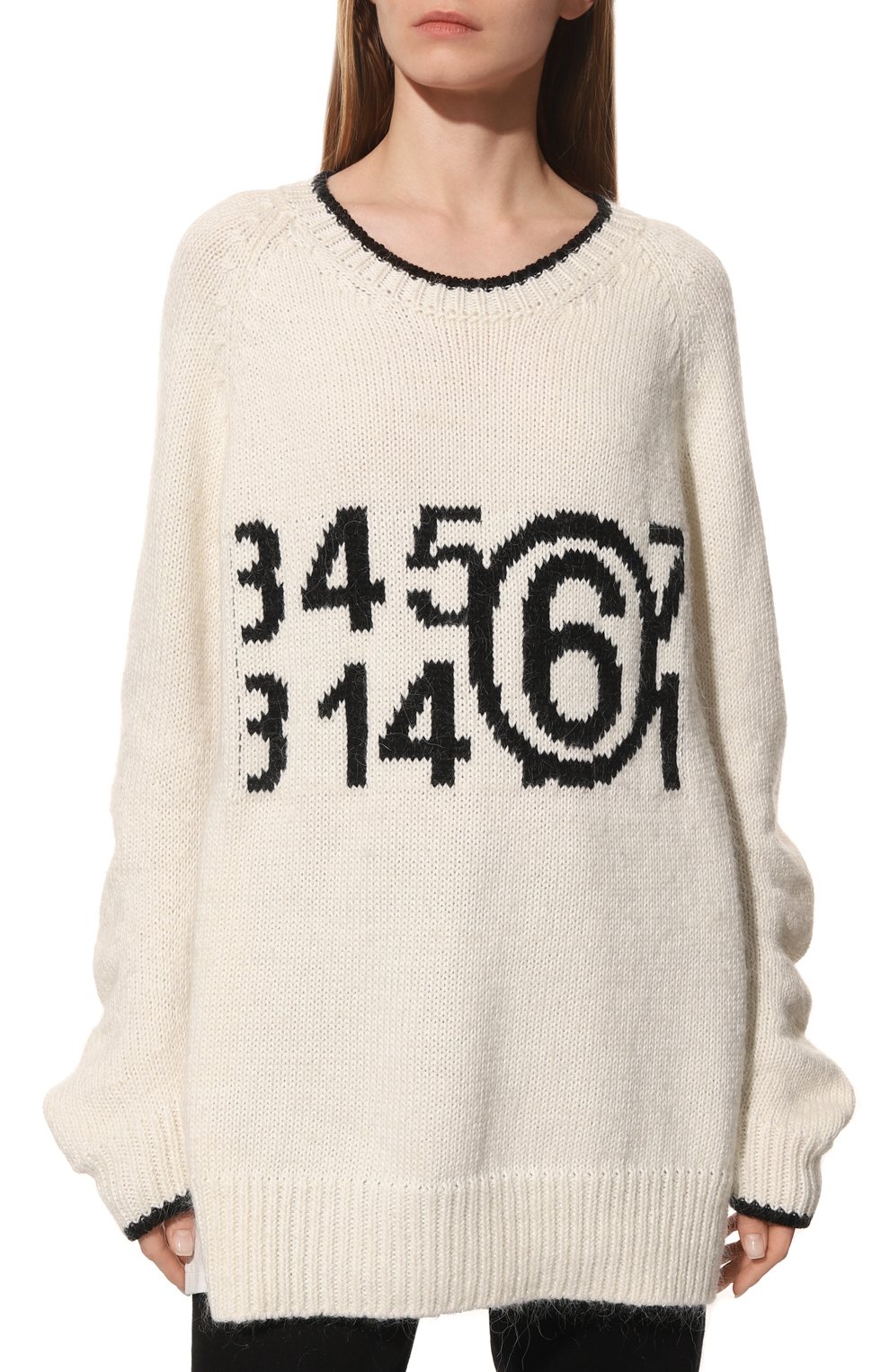 Женский хлопковый свитер MM6 молочного цвета, арт. S52GP0144/S18190 | Фото 3 (Женское Кросс-КТ: Свитер-одежда; Рукава: Длинные; Длина (для топов): Удлиненные; Материал внешний: Хлопок; Стили: Минимализм)