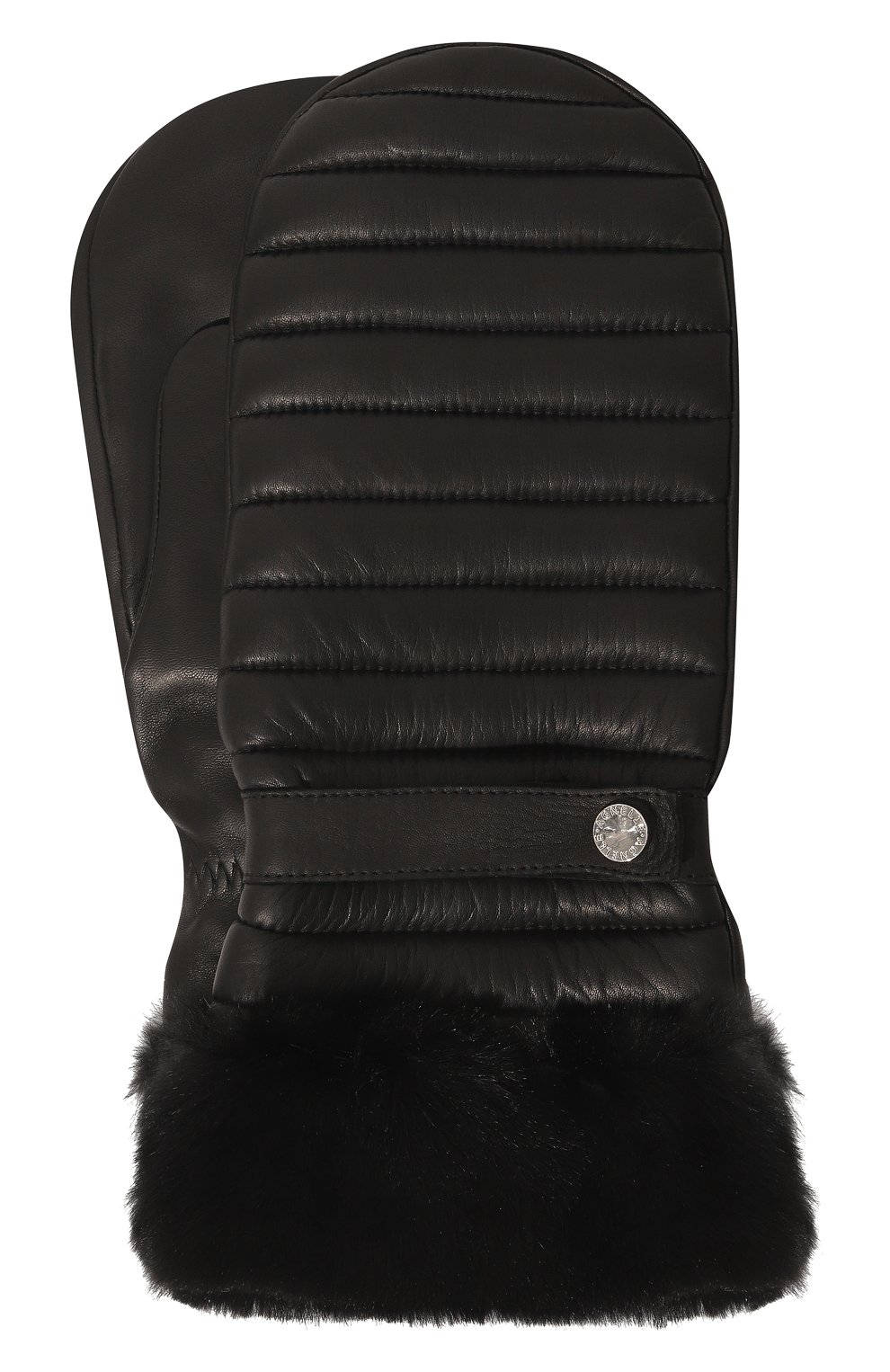 Женские кожаные варежки с меховой отделкой AGNELLE черного цвета, арт. C0URCHEVEL/A | Фото 1 (Материал: Натуральная кожа; Женское Кросс-КТ: варежки)
