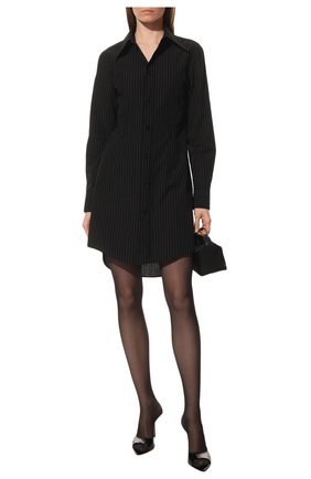Женское хлопковое платье MM6 черного цвета, арт. S52CT0768/S76431 | Фото 2 (Рукава: Длинные; Длина Ж (юбки, платья, шорты): До колена; Материал внешний: Хлопок)
