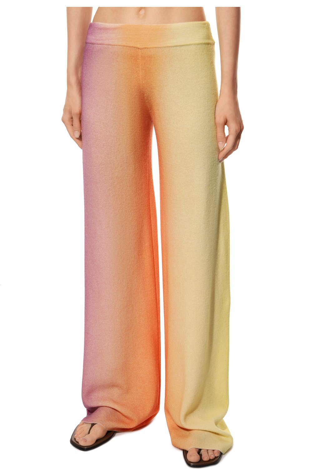 Женские кашемировые брюки CANESSA желтого цвета, арт. HWKP003 FKX026 | Фото 3 (Длина (брюки, джинсы): Удлиненные; Силуэт Ж (брюки и джинсы): Широкие; Материал внешний: Шерсть, Кашемир; Женское Кросс-КТ: Брюки-одежда; Кросс-КТ: Трикотаж; Стили: Романтичный)