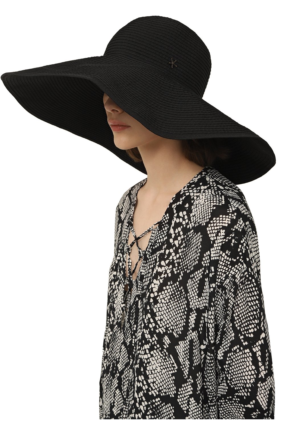 Женская шляпа с широкими полями SHAN черного цвета, арт. 0550-07 | Фото 2 (Материал: Текстиль, Синтетический материал)