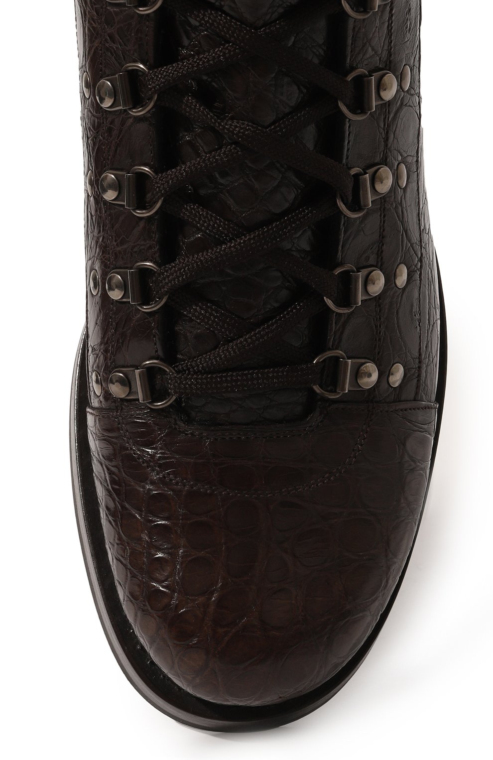 Мужские ботинки из кожи каймана PRADA темно-коричневого цвета, арт. 2T2189-XNL-F0003-X000 | Фото 6 (Мужское Кросс-КТ: Хайкеры-обувь, Ботинки-обувь; Материал утеплителя: Без утеплителя; Подошва: Плоская; Материал внешний: Экзотическая кожа)