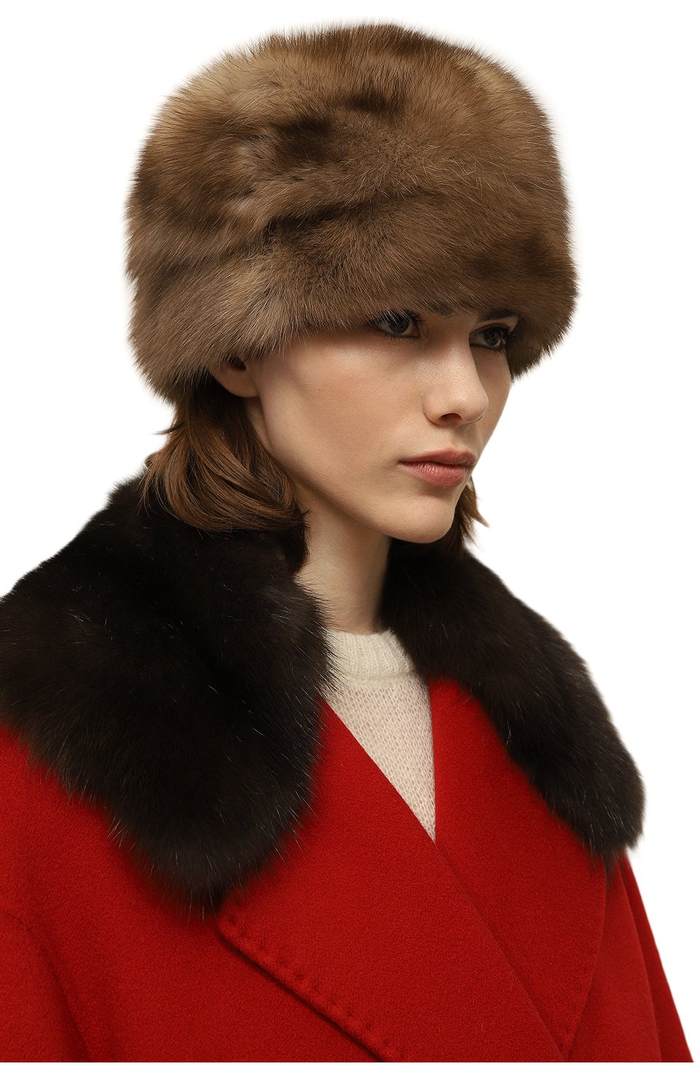 Женская шапка-кубанка жаклин из меха соболя FURLAND бежевого цвета, арт. 0232530510004100000 | Фото 2 (Материал: Натуральный мех)