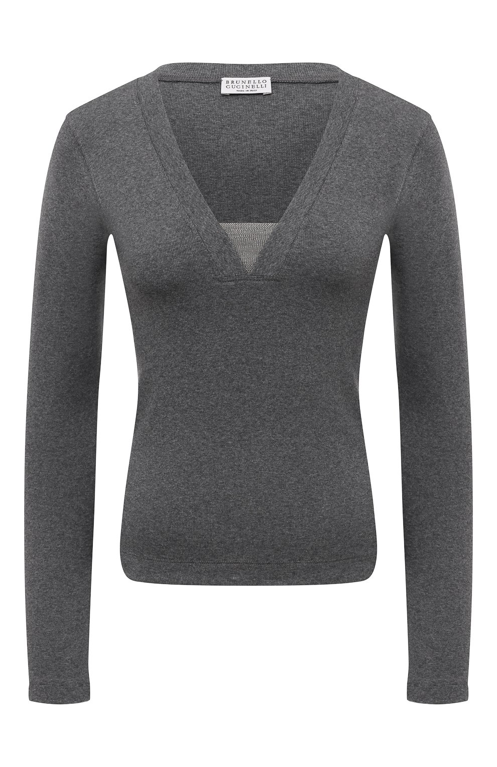 Женский хлопковый пуловер BRUNELLO CUCINELLI серого цвета, арт. M0TC8EL682 | Фото 1 (Рукава: Длинные; Длина (для топов): Стандартные; Материал внешний: Хлопок; Женское Кросс-КТ: Пуловер-одежда; Размерность: Маломерит; Стили: Кэжуэл)